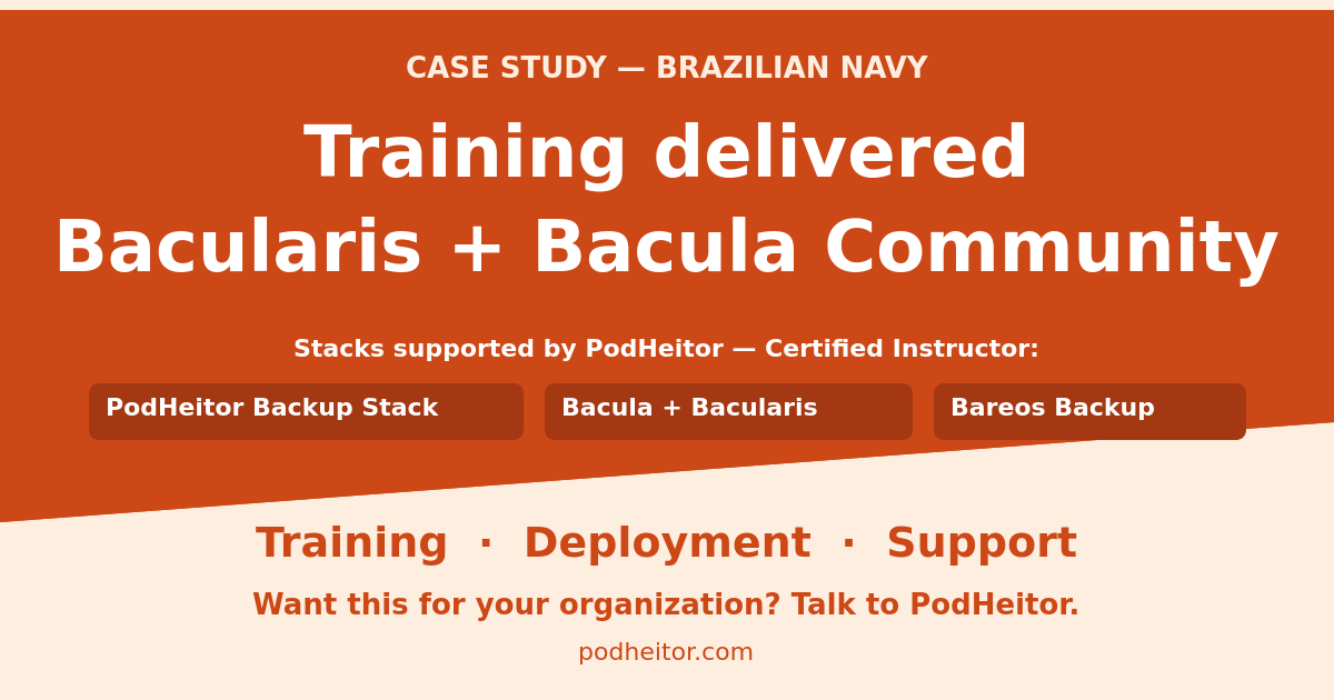 Brazilian Navy trained on Bacularis + Bacula Community by PodHeitor