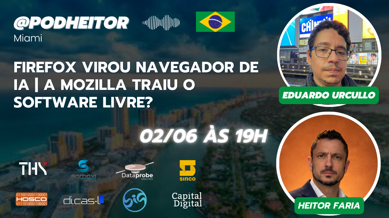 Firefox virou navegador de IA | A Mozilla traiu o software livre? — Programa PodHeitor com Eduardo Urcullú (hoje, 19h)